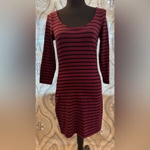 Decree Burgundy and Black Striped Long Sleeve Dress Medium